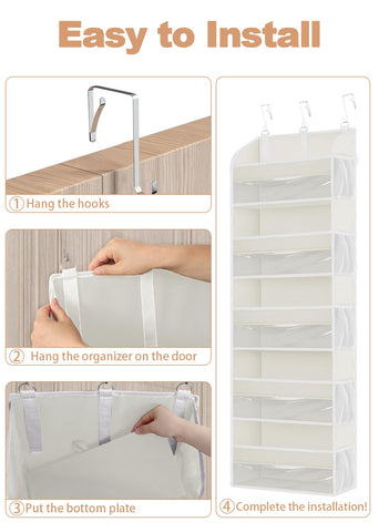TAHAVICE Over The Door Storage Organiser, 5 Clear Window Pockets and 10 Mesh Side Pockets, Grey – Turn Unused Door Space into Smart Storage