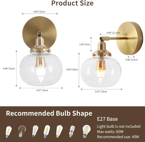 GreeLustr Industrial Wall Light with Clear Glass Shade Copper Finish