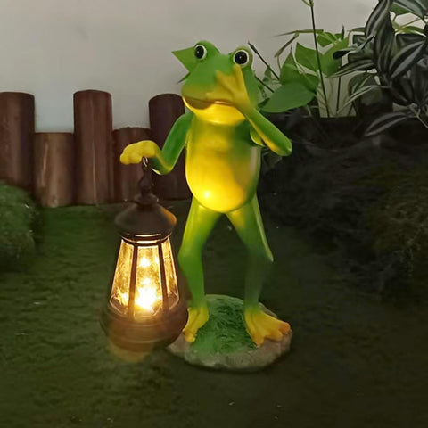 Solar Frog Statue, Waterproof Resin Sculpture with Lighting Design, 380g