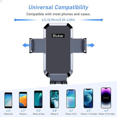 Blukar Black Car Phone Holder 360° Adjustable Mount with Strong Suction & One-Touch Release