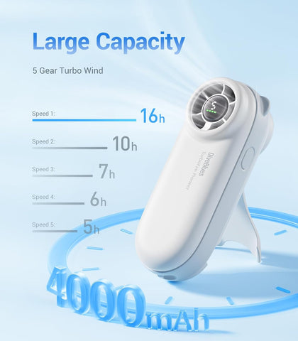 Diveblues Portable Handheld Turbo Fan, 4000mAh Rechargeable Pocket Hand Fan, Up to 16 Hours, Hand Fan with 5 Speeds Powerful Cooling for Travel/Summer/Outdoor/Lash/Purse
