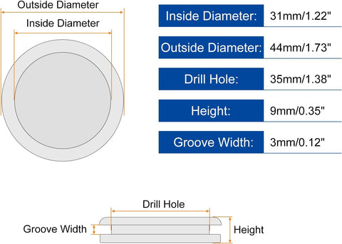 sourcing map 6Pcs Rubber Grommets 1-3/8" (35mm) Drill Hole, 1-1/4" (31mm) ID Single Sided Hole Plugs Ring Gasket for Firewall Cable Wire Protecting, Black