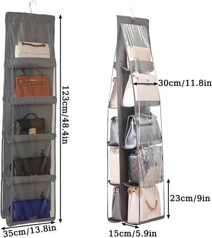 CJWLKJ 10-Pocket Hanging Handbag Organiser – Grey Clear Storage Holder for Wardrobes and Closets