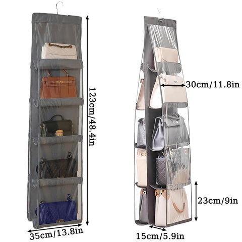 CJWLKJ 10-Pocket Hanging Handbag Organiser – Grey Clear Storage Holder for Wardrobes and Closets