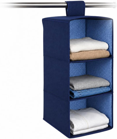 Premier Housewares 3-Section Hanging Garment Organiser, Blue – Lightweight Wardrobe Storage for Shoes, Clothes & Seasonal Essentials