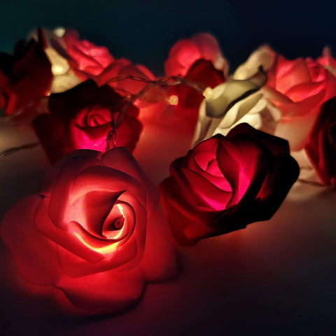 Rose Flower String Lights 3M with 20 LEDs – Battery Powered Fairy Lights for Romantic Decor