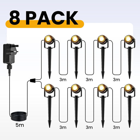 MAGGIFT 8 Pack Garden Lights Mains Powered with Remote, Warm White