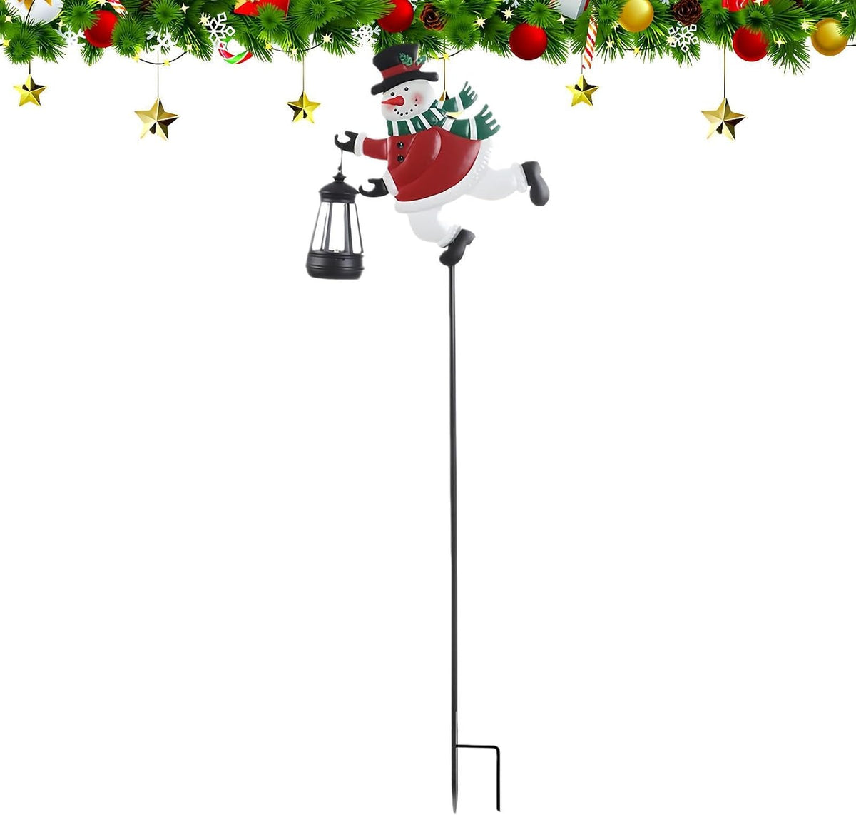 Christmas Display Stake Light Waterproof LED Solar Snowman Lantern