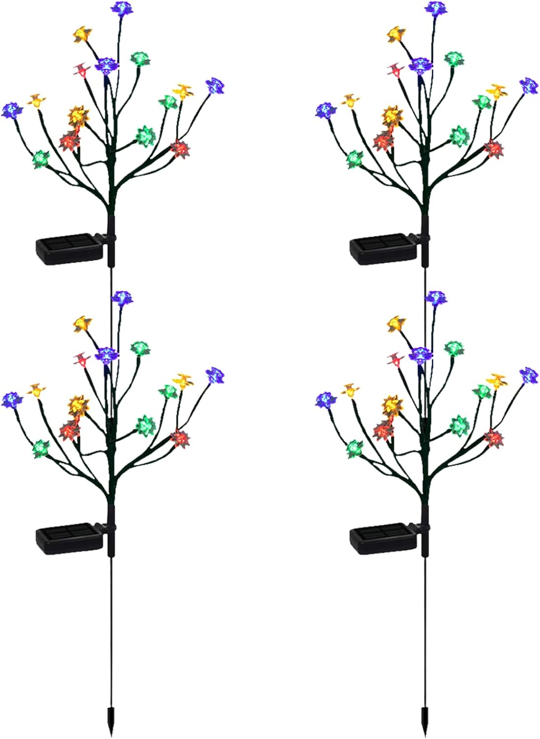 Solar Garden Lights Waterproof Solar Powered Cherry Blossom Lights Multi-Color Garden Stake Light for Yard Patio 4Pcs, Pathway Lighting
