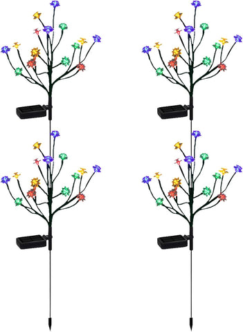 Solar Garden Lights Waterproof Solar Powered Cherry Blossom Lights Multi-Color Garden Stake Light for Yard Patio 4Pcs, Pathway Lighting