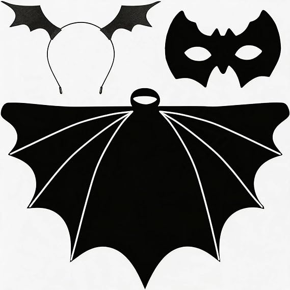 Bat Woman Costume for Adults – Black Bat Wings, Cape, Hairband & Eye Mask Halloween Fancy Dress Costume for Women