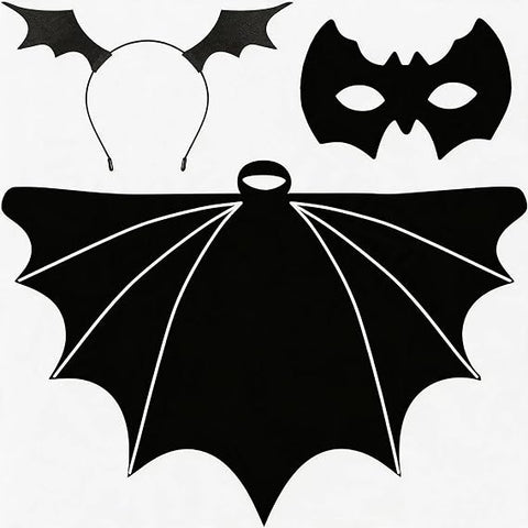 Bat Woman Costume for Adults – Black Bat Wings, Cape, Hairband & Eye Mask Halloween Fancy Dress Costume for Women
