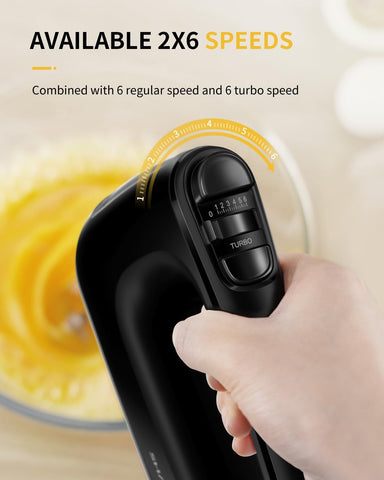 400W Electric Hand Mixer with 6 Speed & Turbo – All-Copper Motor Hand Whisk, Snap-On Storage Case, 5 Stainless Steel Attachments