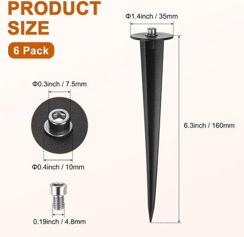 M METERXITY 8-Pack Metal Flood Light Ground Stake, 1.4" Diameter x 6.3" Height Outdoor Light Stakes Replacement for Landscape/Garden/Yard/Lawn/Pathway [Black]