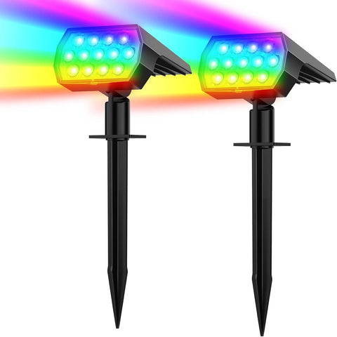 Solar Color Changing Lights - Multi-Color RGB Landscape Spotlights, IP65 Waterproof Solar Powered Garden Lights for Pathway, Tree, Garden