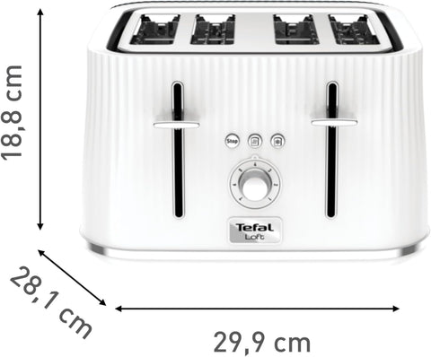 White 4-Slot Toaster 1700W | Extra Wide Slots, 7 Browning Levels, High-Lift Lever, Even Toasting, Removable Crumb Tray