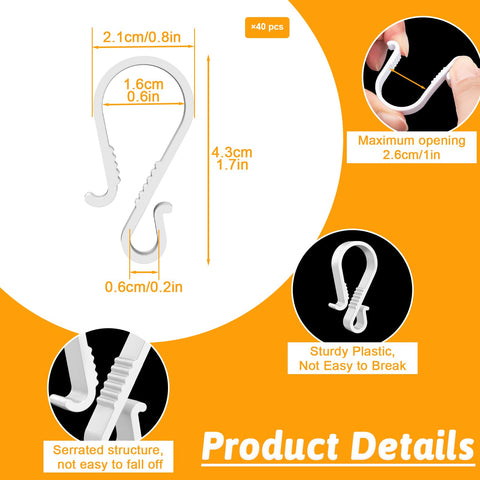 Dalugo 40 Pcs Black Plastic Gutter Hooks for Outdoor Lights – S-Shaped Christmas Light Clips for Gutters, Icicle Lights, LED Decorations & Festive Displays