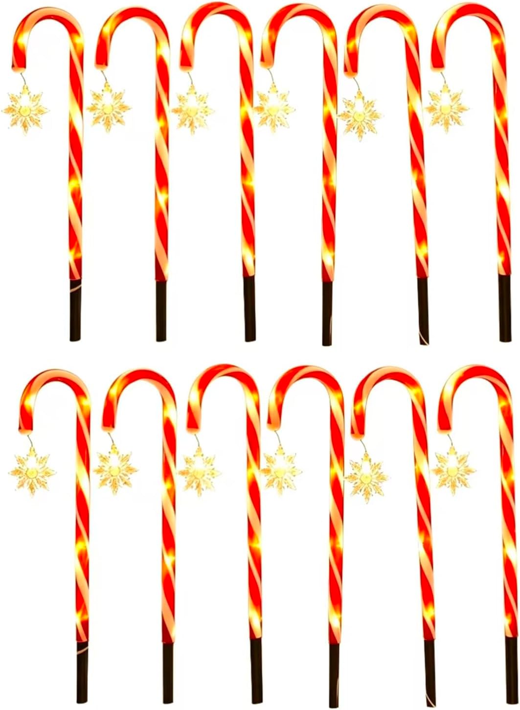 12 Pack Solar Candy Cane Pathway Lights Warm White Christmas