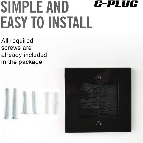 G-PLUG Cable Pass Through Wall Plate Faceplate with Brush – Black Single Gang Cover for HDMI, TV, Ethernet, Speaker Wires – Easy to Install, Clean Cable Management Solution