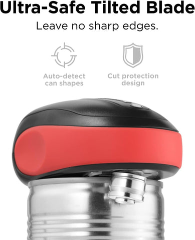 Kitchen Mama One-to-Go Electric Can Opener – One-Touch, Auto Detect & Stop, Smooth Edge, Lid Lift, Battery Operated (Red)