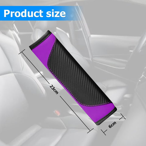 Car Seat Belt Cover Carbon Fiber Leather Shoulder Pads Purple 2PCS