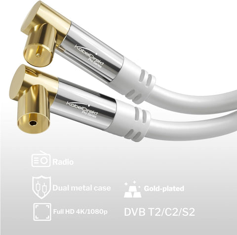 KabelDirekt – 4K TV Aerial Cable, Coaxial Cable, 90° Angled – 12.5m – Digital & Analogue – Available in 0.5-20m (Angled Plug/Socket, DVB-C/DVB-T/DVB-S, white)