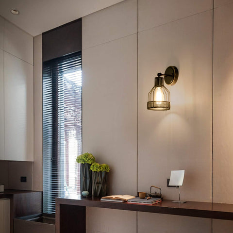 Wall Lights Industrial Lighting, Bathroom Indoor Cage Light Fixture, Metal Shade with Black Finish,Vintage Wall Sconces Home Retro Lights