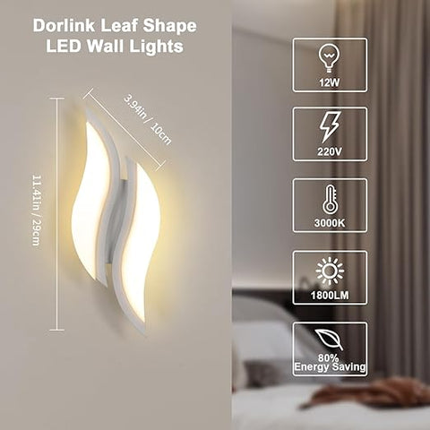 LED Wall Light - Modern Leaf Design 12W Warm White Acrylic Sconce for Bedroom Living Room