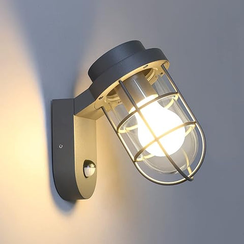Outdoor PIR motion sensor wall lantern in black

