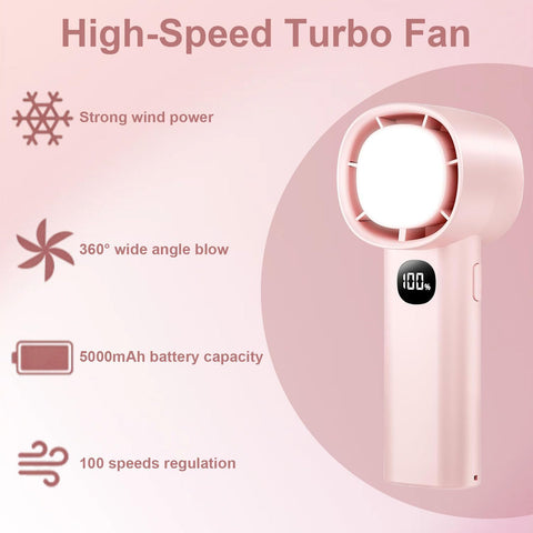 Portable Mini Handheld Fan with LED Display & Flashlight