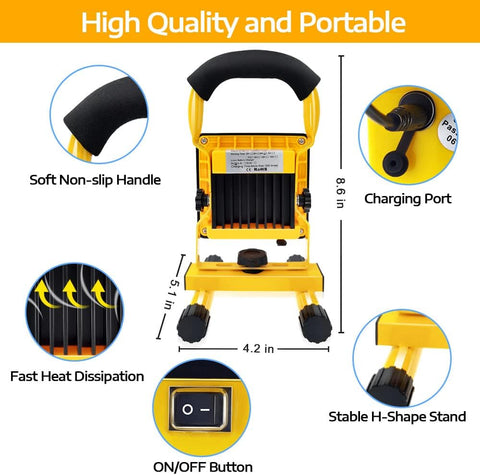 Yellow work light with features highlighted on a white background