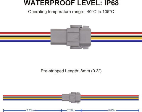 HISports 8-Pin DT Connector Kit, Waterproof DT Electrical Wire Connector 8 Pin Way Sealed Gray Male and Female Auto Waterproof Electrical Wire Connector Plug, for Motorcycle, Scooter, Car, 5 Sets