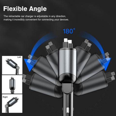 MAGJIEYX 100W Retractable Car Charger Dual USB-Cables & USB Ports