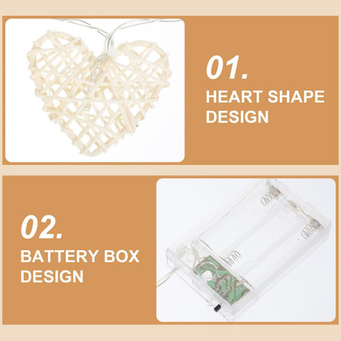 Valentine’s Day Rattan Heart String Lights with 10 Warm LED Love Lamps, Battery Operated Indoor Decor for Bedroom, Wedding & Party