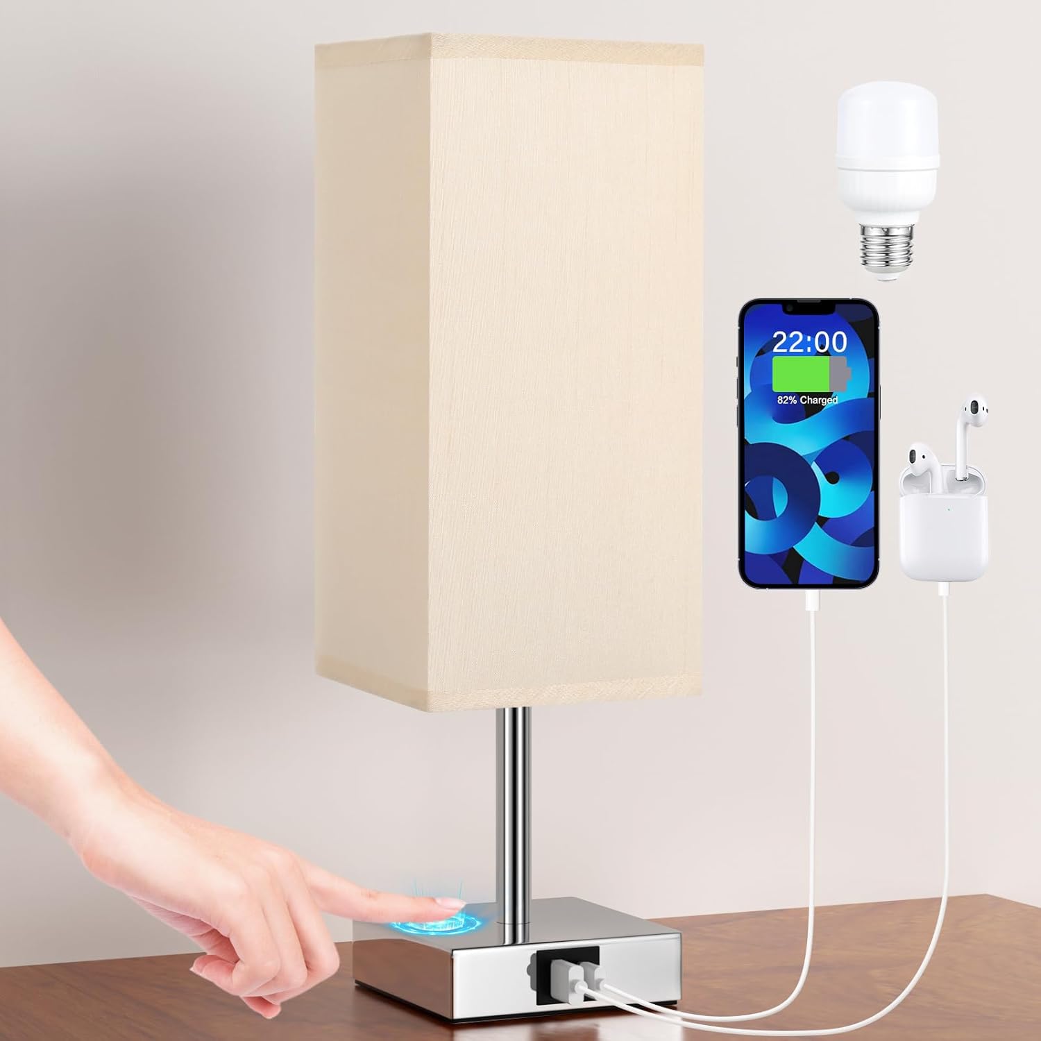 Bedside Lamps, Touch Control Table Lamp with USB Lamps 3 Way