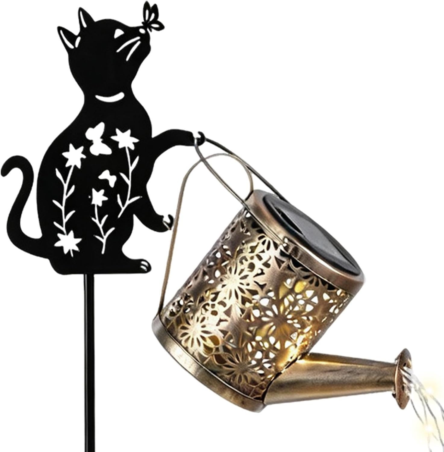 Solar Watering Can Lights Waterproof LED Cat Decoration