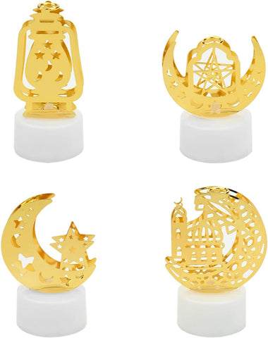 Ramadan LED Candle Lights Set of 4 – Gold Castle, Moon & Pagoda Eid Table Decorations for Home & Party Decor