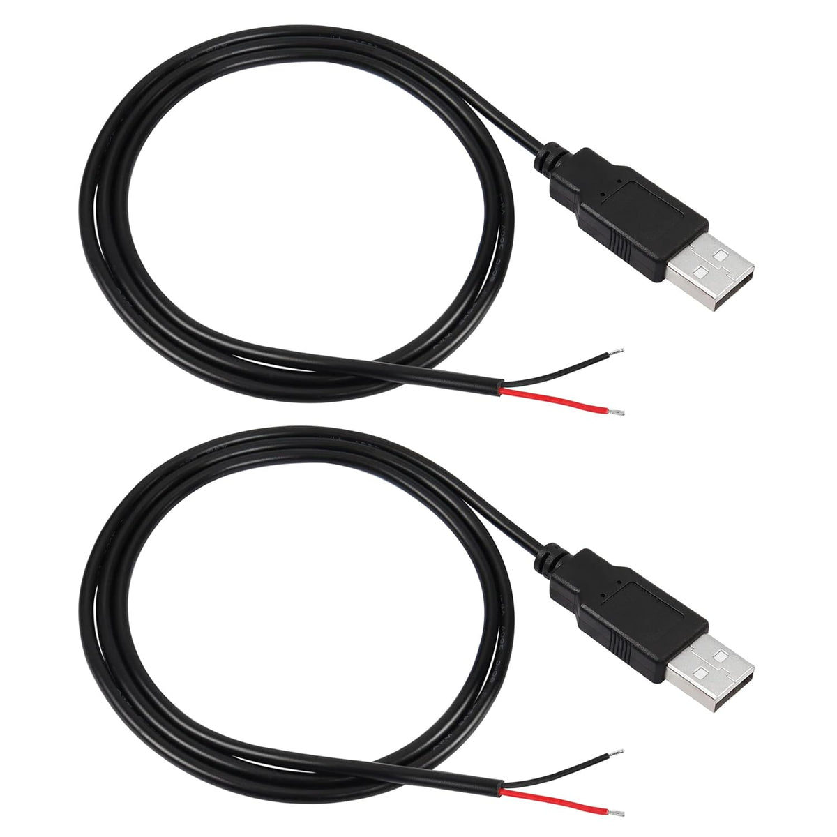 RIIEYOCA USB 2.0 Male Plug 2-Pin Bare Wire Power Data Cable for Equipment DIY Pigtail Replace Repair (1M)