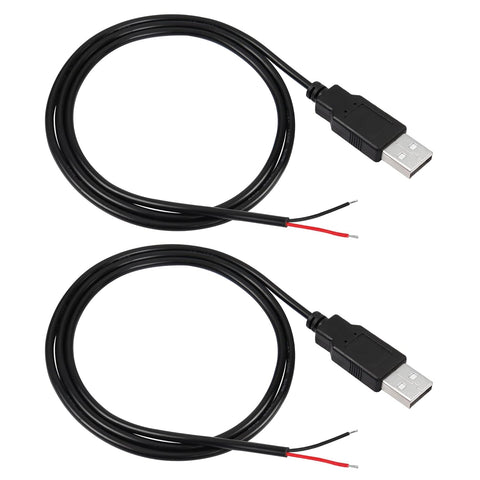 RIIEYOCA USB 2.0 Male Plug 2-Pin Bare Wire Power Data Cable for Equipment DIY Pigtail Replace Repair (1M)