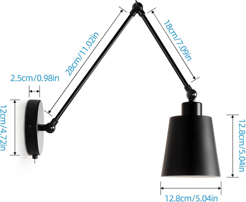Vintage Wall Sconce Black Swing Arm Wall Light Industrial Wall Light for Restaurants Galleries Living Room Black E27