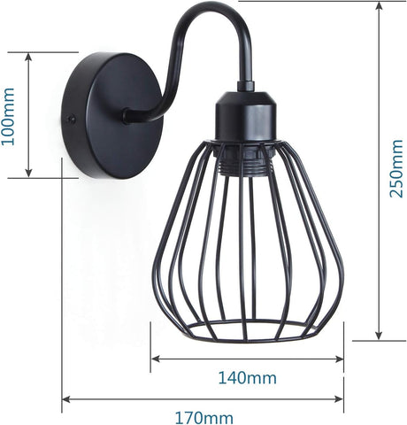 2 pcs Black Wall Lights Simplicity Vintage Industrial Wall Lights Bedside Lamps E27 Edison Bulbs Wall Sconce Lamp Holder for Living Room Bedroom Restaurant Lighting