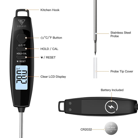 Digital Meat Thermometer Probe with Backlight – Black