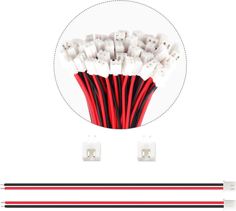 Lyeteung 50 Sets 2.54mm JST-XH Connector, Mini Micro JST XH 2 Pin Connector Plug Male with 150mm 22AWG Cable & Female Connector (Black Red)