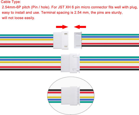 Lyeteung 10 Pairs Mini Micro JST-XH 2.54 Plug Connector, JST 6 Pin Micro Electrical Male and Female Connector Plug Wire Cable, with 150mm 22AWG Wire