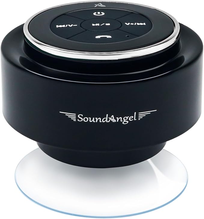 Upgraded Shower Speaker – IPX7 Waterproof Bluetooth Speaker with Suction Cup, Hook Clip, Mic & 12H Playtime – Black Silver