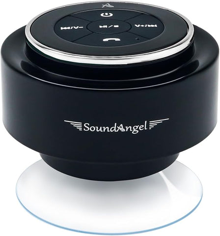Upgraded Shower Speaker – IPX7 Waterproof Bluetooth Speaker with Suction Cup, Hook Clip, Mic & 12H Playtime – Black Silver