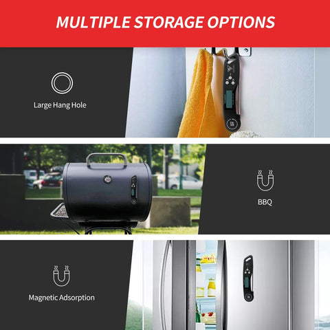 Digital Meat Thermometer Black – Instant Read Food Thermometer with Backlight & Foldable Probe