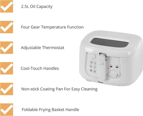 SD6080N Deep Fat Fryer 2.5L – 1800W, Adjustable Temperature Control, Viewing Window, Easy Clean, White