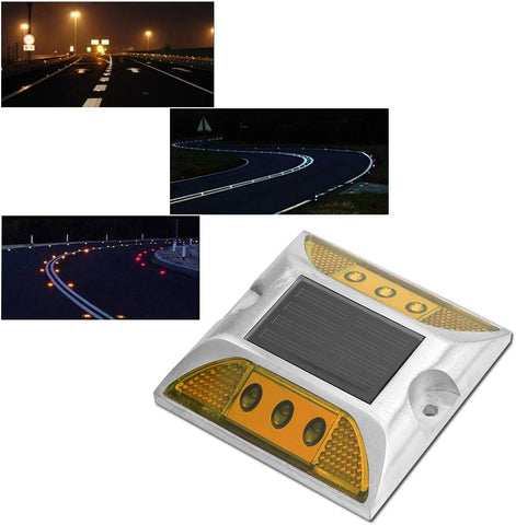 Tiiyee Ground Lights,led Solar Power Ground Marker Road Reflector Waterproof Outdoor Driveway Road Highway Spike Automatic Lamp Warning Step Long Viewing Distance for Dock Sidewalk Garde (yellow)