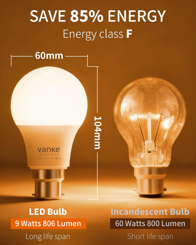 Vanke B22 LED Bulb 9W Warm White 2700K Pack of 6